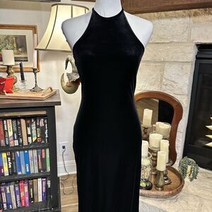 Vintage Dress Women 3/4 Black Velvet Criss Cross Back Maxi 90s Witchy Goth
